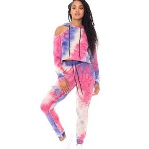 5 PACK!! TIE DYE SHOULDER CUTOUT SWEATPANTS SET 85-14